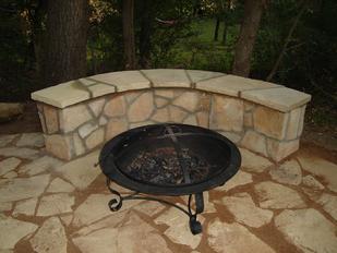 flagstone patio and stone bench