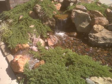 Stream and water fall spillway provide sound of cascading water into any landscape